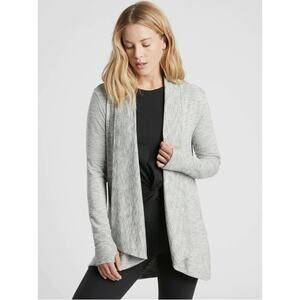 Athleta Pranayama Marl Grey Pockets‎ Long Open Cardigan Women's Sweater sz M